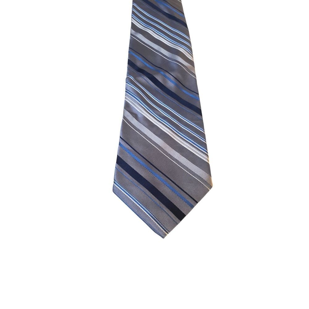 Paul Dione Neck Tie Mens 100% Silk Striped Necktie Tie Repp Jacquard Blue Silver